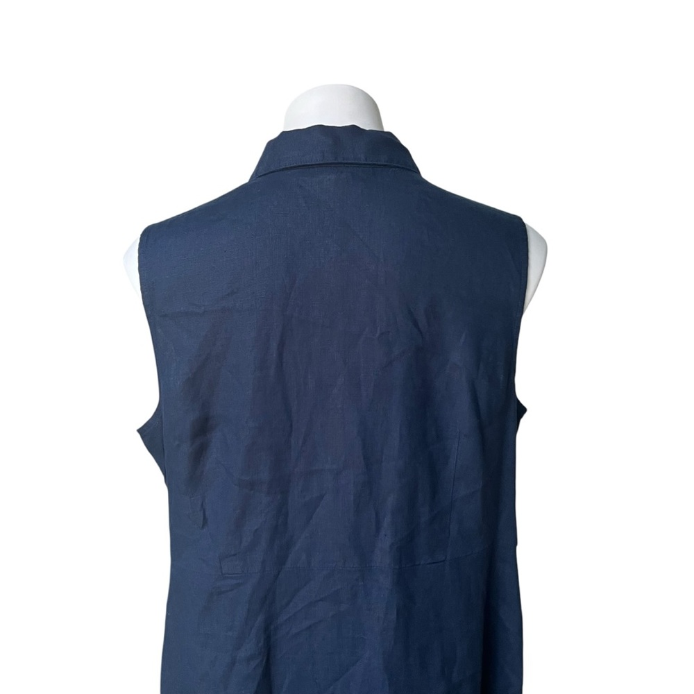 J. Jill Love Linen Tie Front Sleeveless Shirt Dress Navy with Pockets, XL Petite - Picture 9 of 11